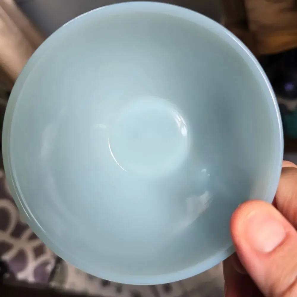 Vintage Fire King Cups Saucers Turquoise Milk Glass Limited 1956-58 Mid Century
